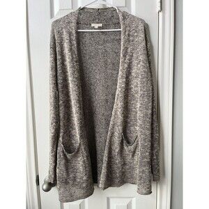 Eileen Fisher Gray Open Long Knit Cardigan Organic Linen Cotton Office Large